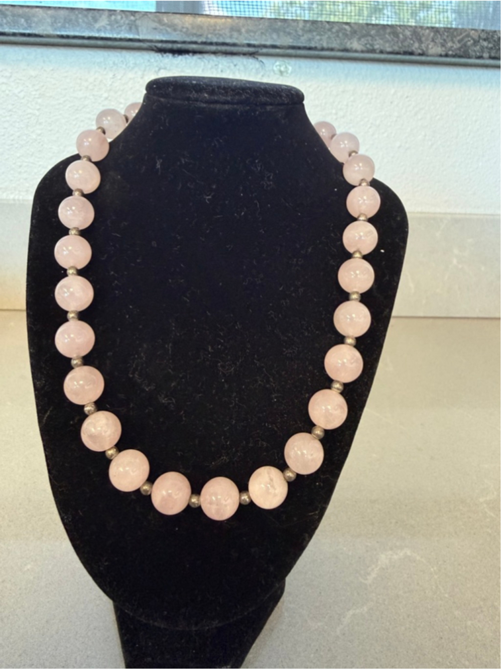 Large Rose Quartz Bead Necklace Pink Gemstone Graduated Statement Necklace Magne